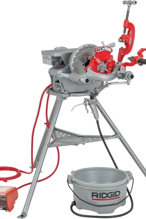 Latest RIDGID 15682 Model 300 Power Drive Complete 38 RPM Pipe Threading Machine and 12-Inch to 34-Inch, 1-Inch to 2-Inch Universal Alloy Threading Die Heads Oiler