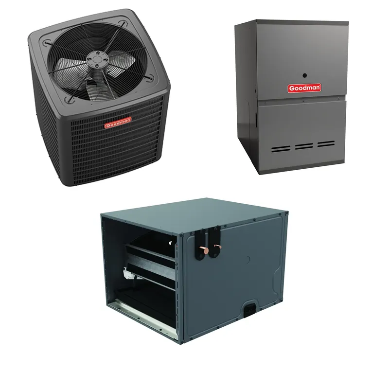 Goodman - 1.5 Ton Cooling - 60k BTU/Hr Heating - Air Conditioner + Variable Speed Furnace System - 15.2 SEER2 - 80% AFUE - Horizontal Deal