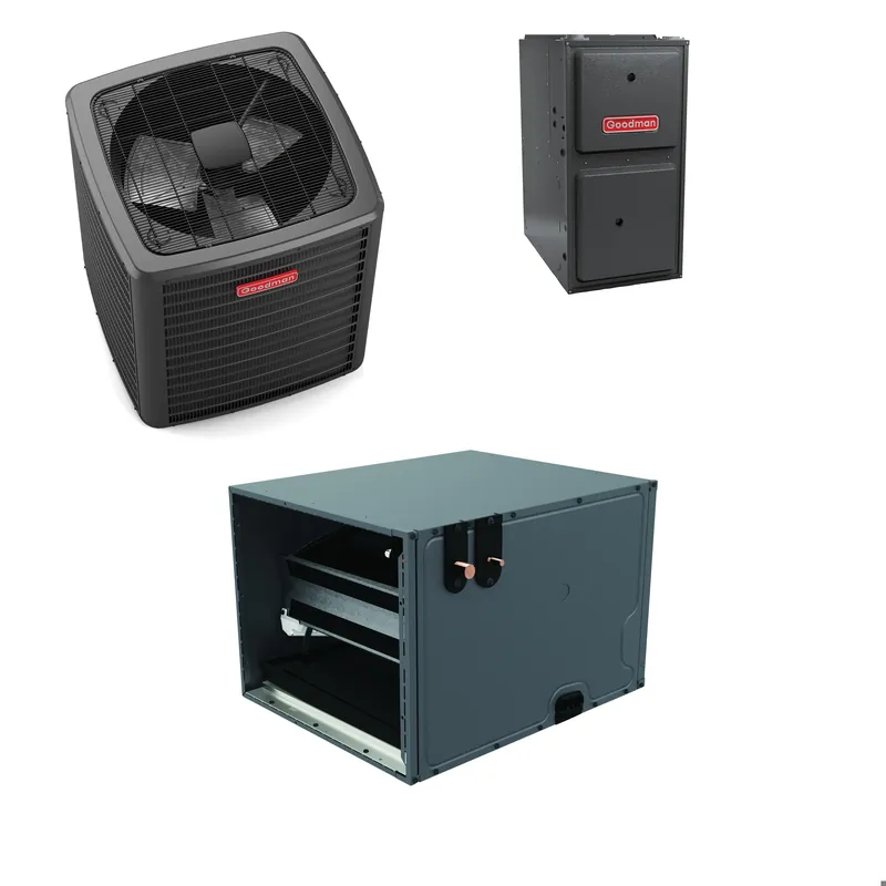 Genuine Goodman - 2.0 Ton Cooling - 80k BTU/Hr Heating - Air Conditioner + Variable Speed Furnace System - 17.2 SEER2 - 96% AFUE - Horizontal