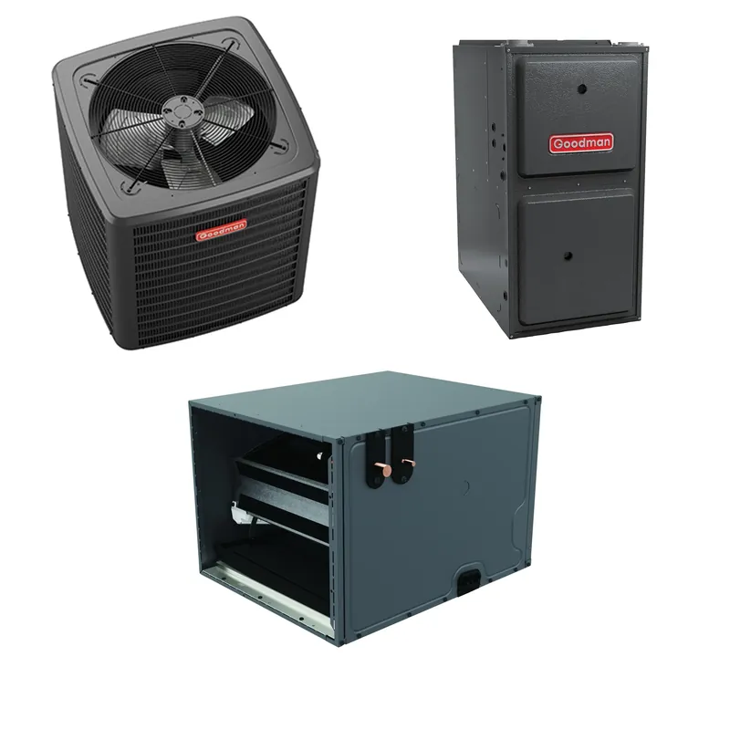 Big Sale Goodman - 1.5 Ton Cooling - 40k BTU/Hr Heating - Air Conditioner + Variable Speed Furnace System - 14.5 SEER2 - 96% AFUE - Horizontal