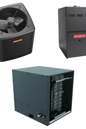 Affordable Goodman - 4.0 Ton Cooling - 120k BTU/Hr Heating - Heat Pump + Furnace System - 14.3 SEER2 - 80% AFUE - Horizontal