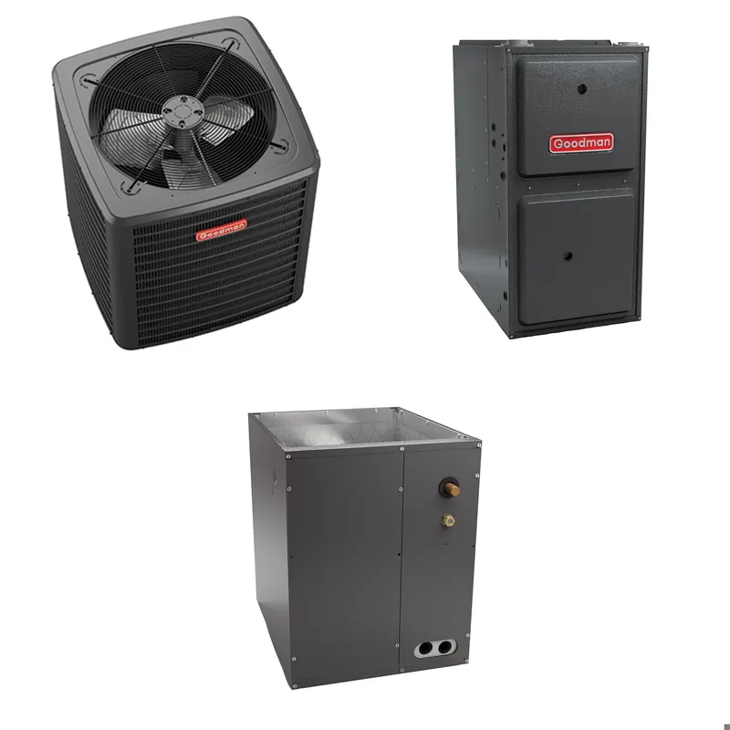Save Now Goodman - 5 Ton Cooling - 100k BTU/Hr Heating - Air Conditioner + Variable Speed Furnace System - 13.4 SEER2 - 96% AFUE - Downflow
