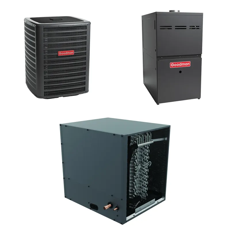 Exclusive Offer Goodman - 3.0 Ton Cooling - 80k BTU/Hr Heating - Air Conditioner + Multi Speed Furnace System - 15 SEER2 - 80% AFUE - Horizontal
