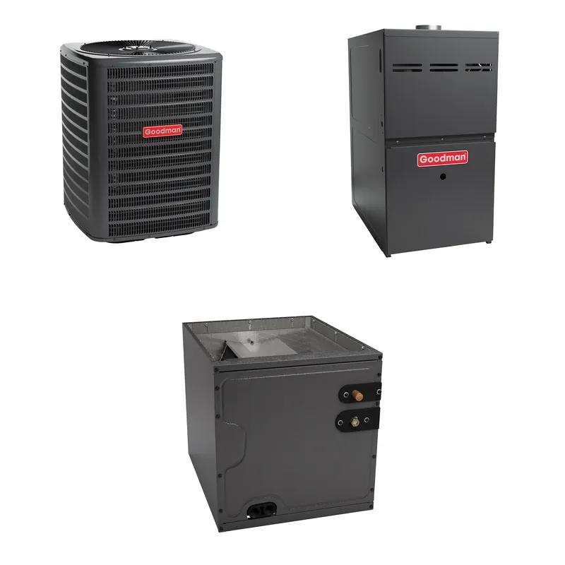 Last Chance Goodman - 3.5 Ton Cooling - 120k BTU/Hr Heating - Air Conditioner + Multi Speed Furnace System - 13.5 SEER - 96% AFUE - Upflow