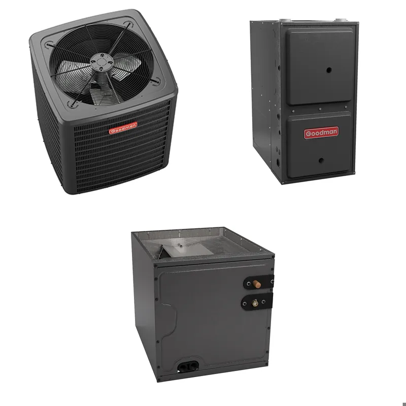 Goodman - 2.5 Ton Cooling - 80k BTU/Hr Heating - Air Conditioner + Variable Speed Furnace System - 15.2 SEER2 - 97% AFUE - Upflow Genuine