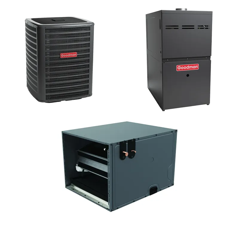 Hot Picks Goodman - 1.5 Ton Cooling - 60k BTU/Hr Heating - Air Conditioner + Multi Speed Furnace System - 14.5 SEER2 - 80% AFUE - Horizontal