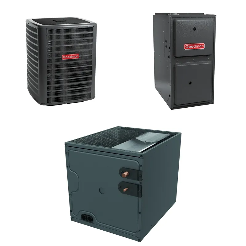 Goodman - 2.5 Ton Cooling - 80k BTU/Hr Heating - Air Conditioner + Multi Speed Furnace System - 14.5 SEER2 - 96% AFUE - Upflow Best Choice