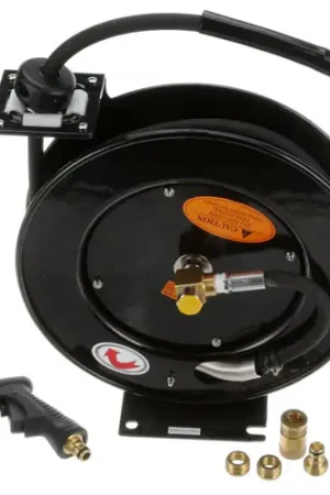 Secure Checkout T&S Brass 5HR23209 Equip Hose Reel, Open, Powder Coated Steel, 35' of 3/8 Diameter Hose with Water Gun