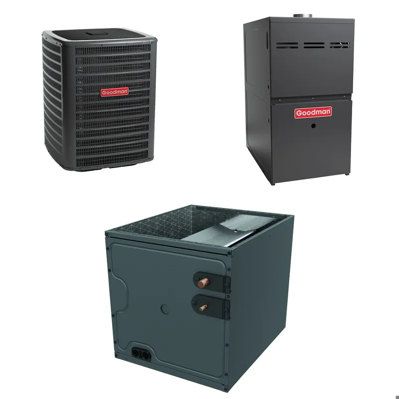 Authentic Goodman - 2.5 Ton Cooling - 80k BTU/Hr Heating - Air Conditioner + Multi Speed Furnace System - 14.5 SEER2 - 80% AFUE - Downflow