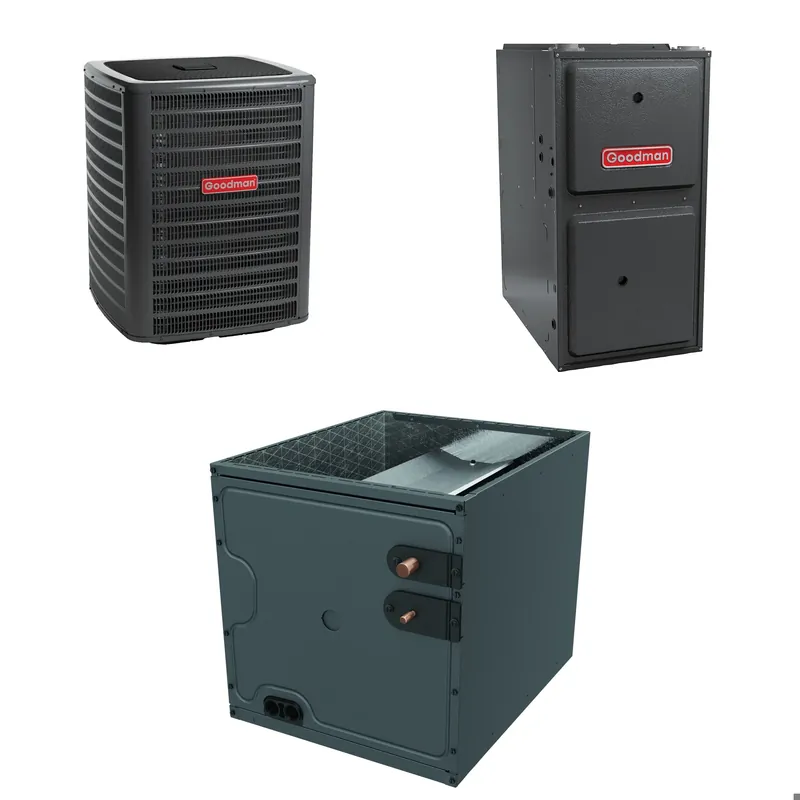 Trusted Brand Goodman - 1.5 Ton Cooling - 60k BTU/Hr Heating - Air Conditioner + Variable Speed Furnace System - 15 SEER2 - 96% AFUE - Upflow