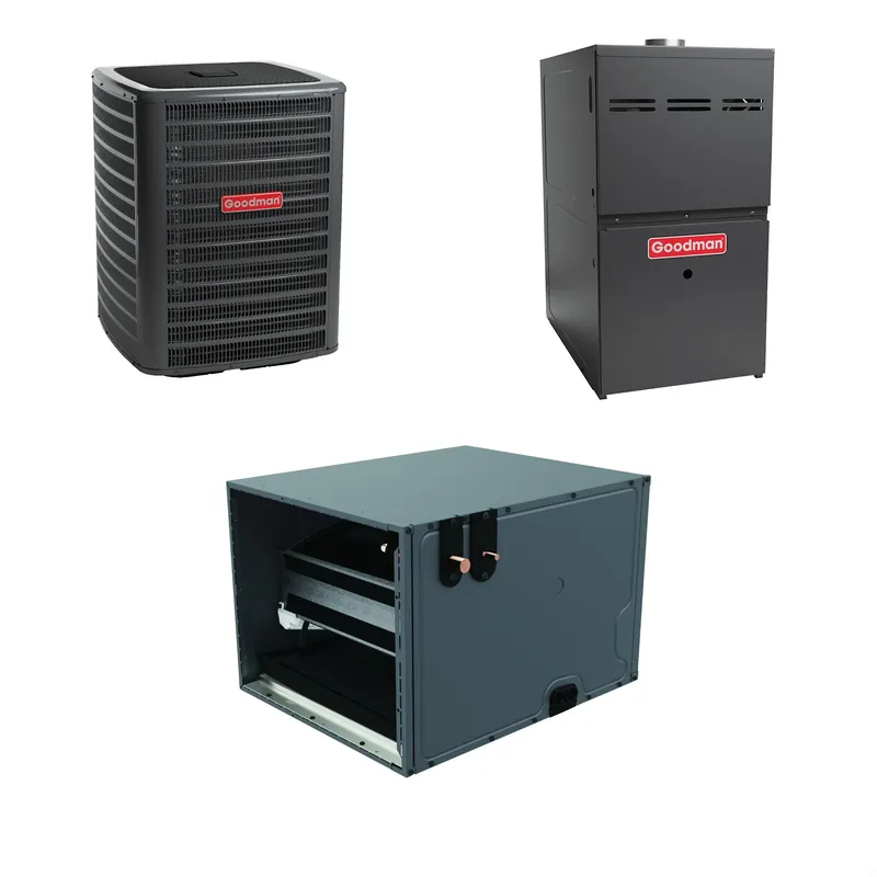 Goodman - 2.5 Ton Cooling - 80k BTU/Hr Heating - Air Conditioner + Multi Speed Furnace System - 14.5 SEER2 - 80% AFUE - Horizontal Next Day Delivery