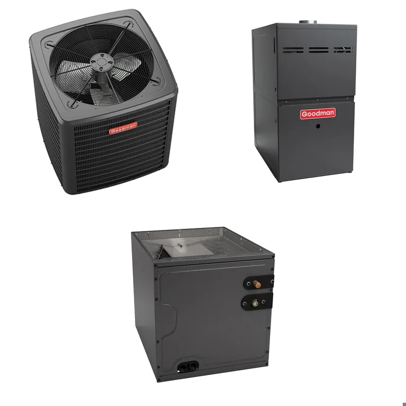 Goodman - 2.5 Ton Cooling - 60k BTU/Hr Heating - Air Conditioner + Variable Speed Furnace System - 13.8 SEER2 - 80% AFUE - Upflow Authentic