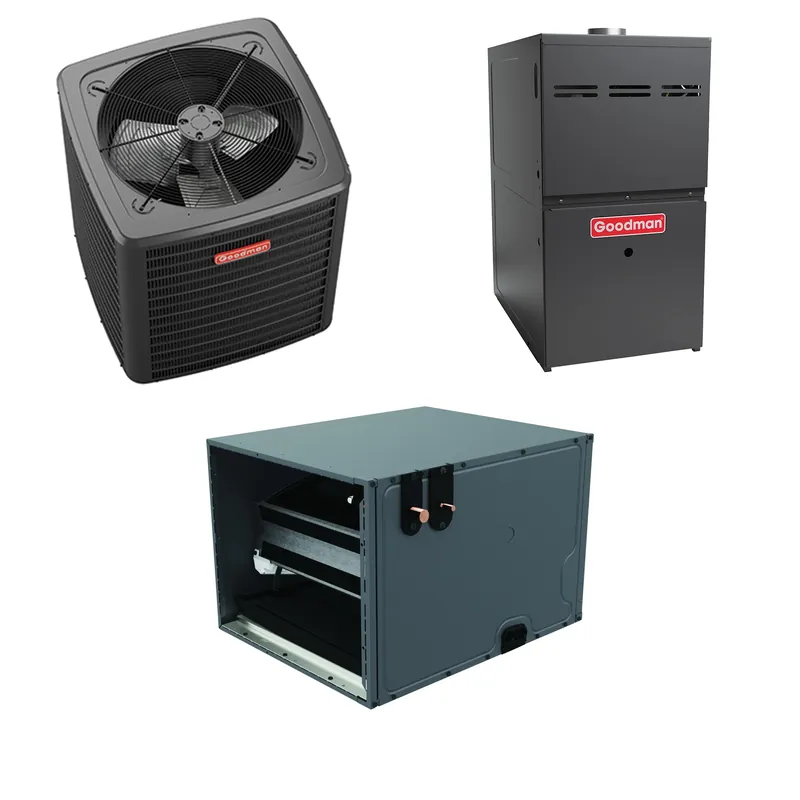 New Arrival Goodman - 2.5 Ton Cooling - 80k BTU/Hr Heating - Air Conditioner + Multi Speed Furnace System - 15.2 SEER2 - 80% AFUE - Horizontal