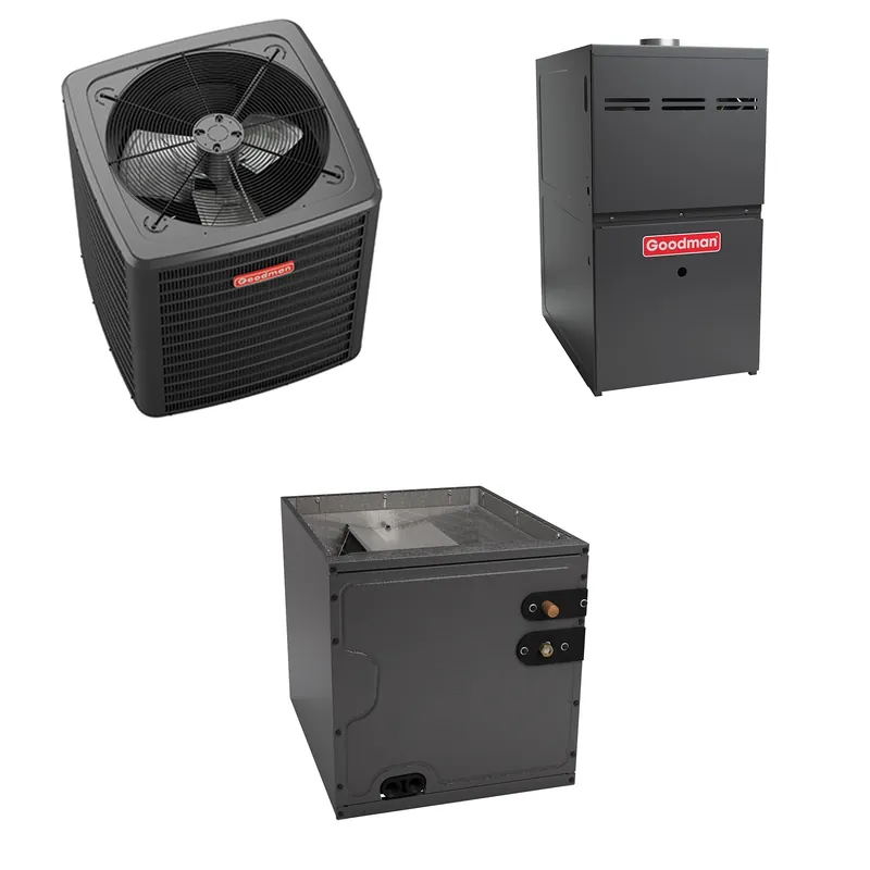 Limited Time Goodman - 2.5 Ton Cooling - 80k BTU/Hr Heating - Air Conditioner + Multi Speed Furnace System - 15.2 SEER2 - 80% AFUE - Upflow