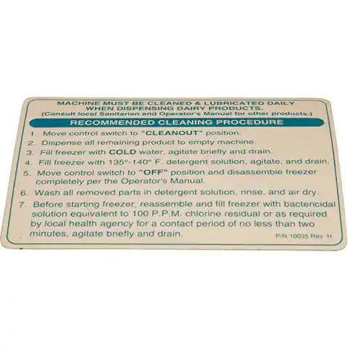 Fresh Stock Cleaning Decal for Saniserv 10035