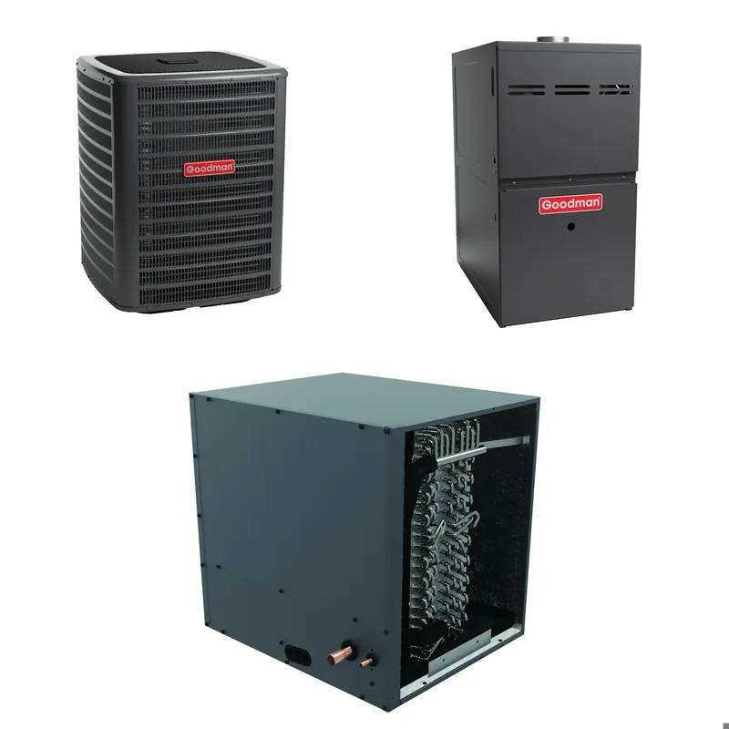 Shop Now Goodman - 3.0 Ton Cooling - 100k BTU/Hr Heating - Air Conditioner + Variable Speed Furnace System - 15.2 SEER2 - 80% AFUE - Horizontal