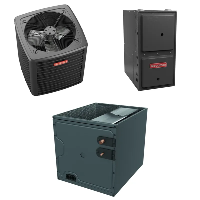 Hassle-Free Returns Goodman - 2 Ton Cooling - 80k BTU/Hr Heating - Air Conditioner + Variable Speed Furnace System - 14.7 SEER2 - 97% AFUE - Upflow