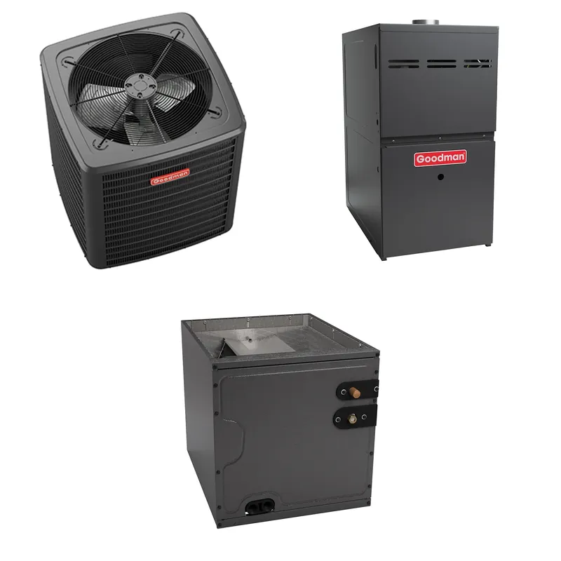 Goodman - 1.5 Ton Cooling - 40k BTU/Hr Heating - Air Conditioner + Multi Speed Furnace System - 14.5 SEER2 - 80% AFUE - Downflow Fan Favorite