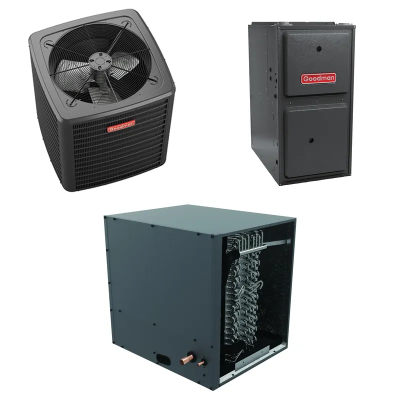 Cheap Goodman - 3.5 Ton Cooling - 80k BTU/Hr Heating - Air Conditioner + Variable Speed Furnace System - 15.2 SEER2 - 96% AFUE - Horizontal