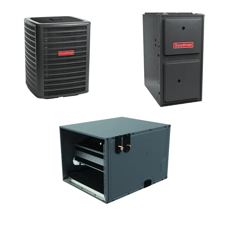 Sale Goodman - 1.5 Ton Cooling - 40k BTU/Hr Heating - Air Conditioner + Variable Speed Furnace System - 14.5 SEER2 - 96% AFUE - Horizontal