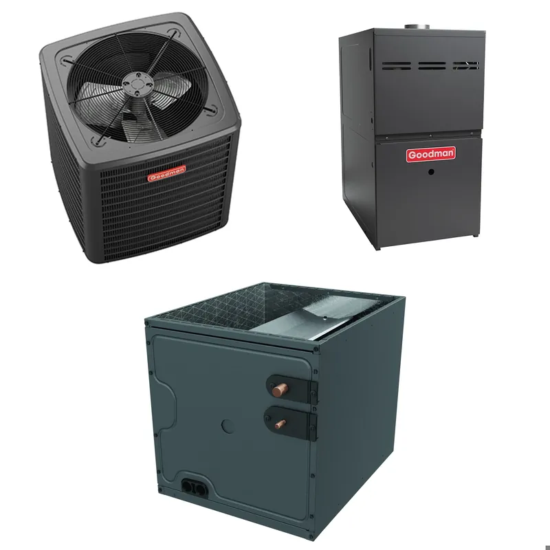 Bargain Goodman - 2.0 Ton Cooling - 60k BTU/Hr Heating - Air Conditioner + Multi Speed Furnace System - 14.5 SEER2 - 96% AFUE - Upflow