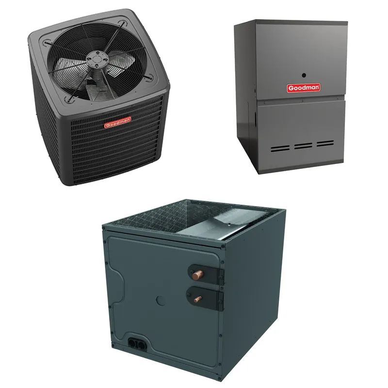 Goodman - 3.0 Ton Cooling - 80k BTU/Hr Heating - Air Conditioner + Variable Speed Furnace System - 15.2 SEER2 - 80% AFUE - Downflow Genuine