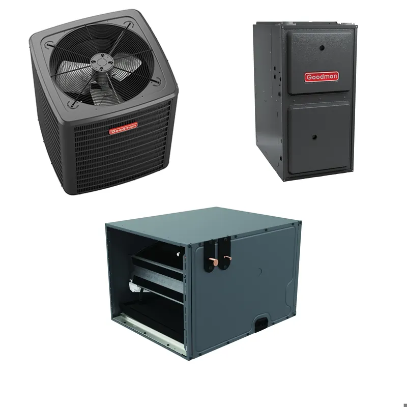 Goodman - 2.5 Ton Cooling - 80k BTU/Hr Heating - Air Conditioner + Heat Pump + Furnace System - 14.5 SEER2 - 96% AFUE - Horizontal Premium