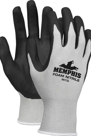 MCR Safety 9673L Gloves 13 Gauge Gray Nylon Black Nitrile Foam Coated Palm and Fingertips Work Gloves Large Direct From Factory