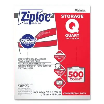 Ziploc 682256 Double Zipper Storage Bag 1 Quart 500/Box Express Delivery