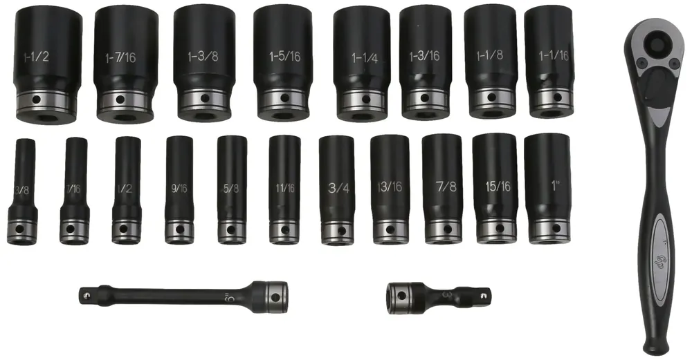 Free Returns Grey Pneumatic 82622D Duo-Socket Impact Socket Set 1/2 in Dr 6-pt Deep 22 Pc