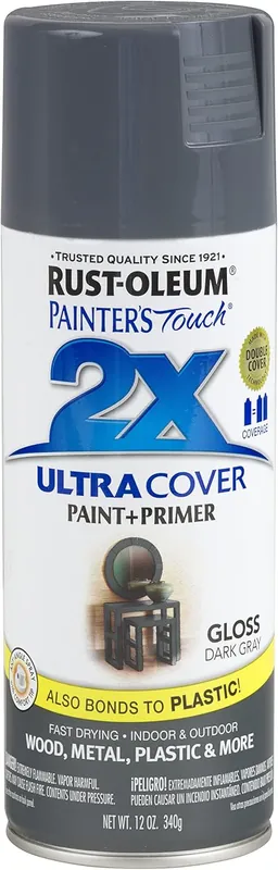 Rust-Oleum 334031 Painter's Touch 2X Ultra Cover Spray Paint, 12 oz, Gloss Dark Gray Luxury