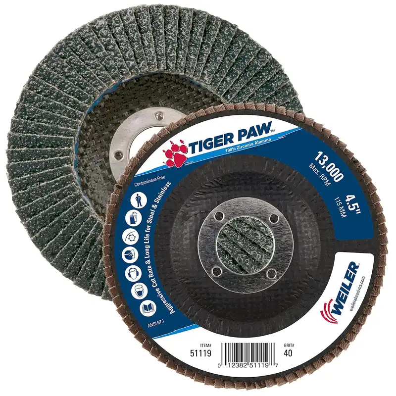 Weiler 51119 Tiger Paw Abrasive Flap Disc 40Z 4-1/2 Inches 7/8 Arbor Cheap
