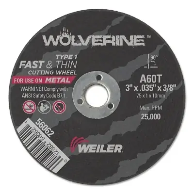 Weiler 56062 Wolverine Flat Type 1 Cutting Wheel 3 inches 60 Grit Aluminum Oxide Trusted Brand