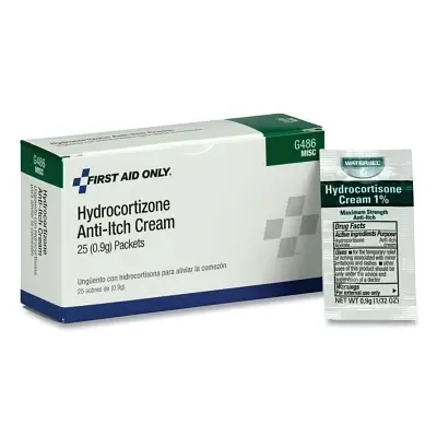 Fan Favorite First Aid Only G486 Hydrocortisone Cream 0.9g, Packets, 25 per Box