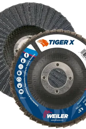 Price Drop Weiler 51223 Tiger X Flap Disc Ceramic Zirconia Alumina Flat 40 Grit 4-1/2 Inches 7/8 Arbor Hole Pack of 10