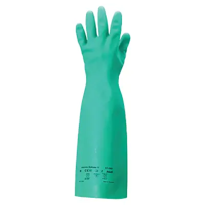 Ansell 102944 37-185 Nitrile Gloves 22 mil Size 8 Gauntlet Cuff Unlined Green Last Chance