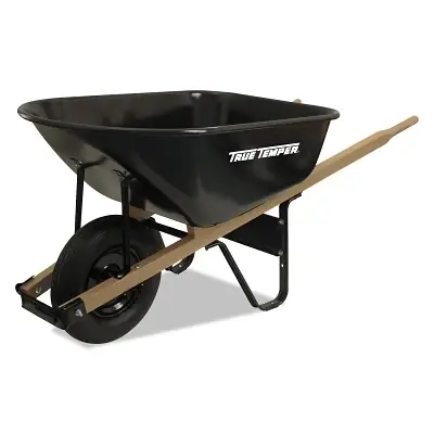 Super Sale True Temper J6 Steel Medium Duty Wheelbarrow 6 Cu Ft 1 Pneumatic 2-Ply Black