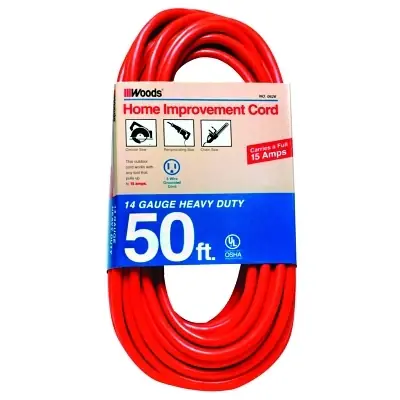 Woods Wire 626 Outdoor Round Vinyl Extension Cord 50 ft 1 Outlet Orange Hot Deal