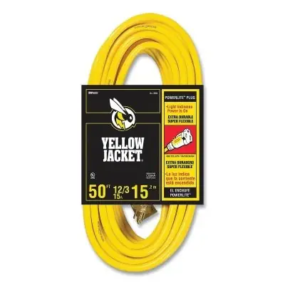 Woods Wire 2884 Yellow Jacket Power Cord 50 ft 1 Outlet Yellow Premium