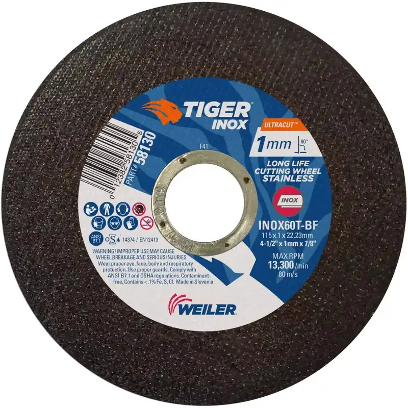 Weiler 58130 4-1/2 Inch Cutting Wheel Tiger INOX Stainless Steel Ultracut 1 mm Contaminant-Free Pack of 50 Exclusive Offer