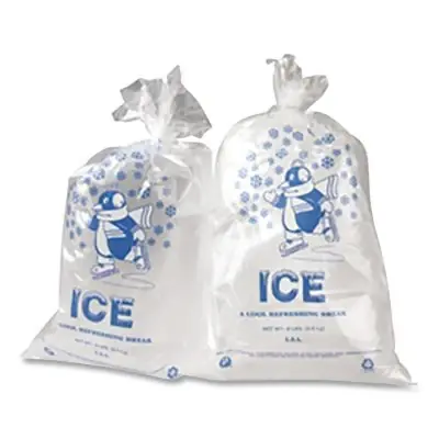Buy Today Pitt Plastics IC1221-TT Ice Bag 12 in x 21 in Natural with Blue Print Includes Twist Ties