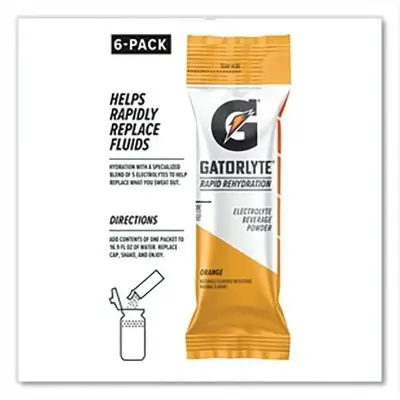 Final Sale Gatorade 5282 Gatorlyte Rapid Rehydration Powder Stick Orange 16.9 oz 6 Sticks/PK 8PK/CA