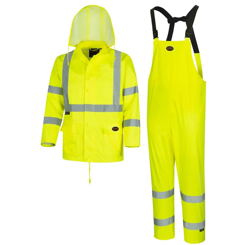 Best Choice Pioneer V1080360U-3XL High Visibility Rain Gear Safety Jacket and Bib Pants Hi Vis Waterproof Reflective PVC Work Suit for Men 3X-Large Orange and Yellow Green