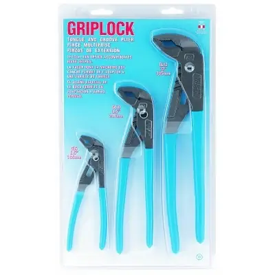 Channellock GLS-3 GRIPLOCK Tongue and Groove Plier Set 3-Pc 6.5 in 9.5 in 12.5 in Top Rated