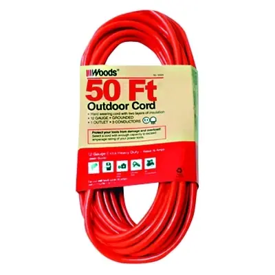Woods Wire 529 Outdoor Round Vinyl Extension Cord 50 ft 1 Outlet Orange Big Sale