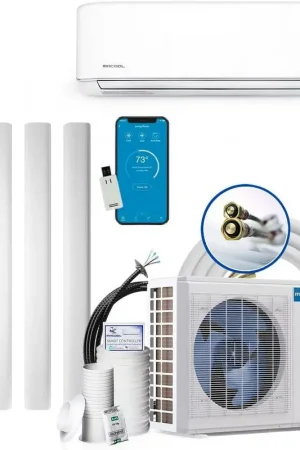 Crafted MRCOOL DIY-12-HP-WM-115C25 DIY 4th Gen 12,000 BTU 22 SEER Energy Star Ductless Mini-Split AC & Heat Pump w/ 25ft. Install Kit w/ Line Set Cover Kit System