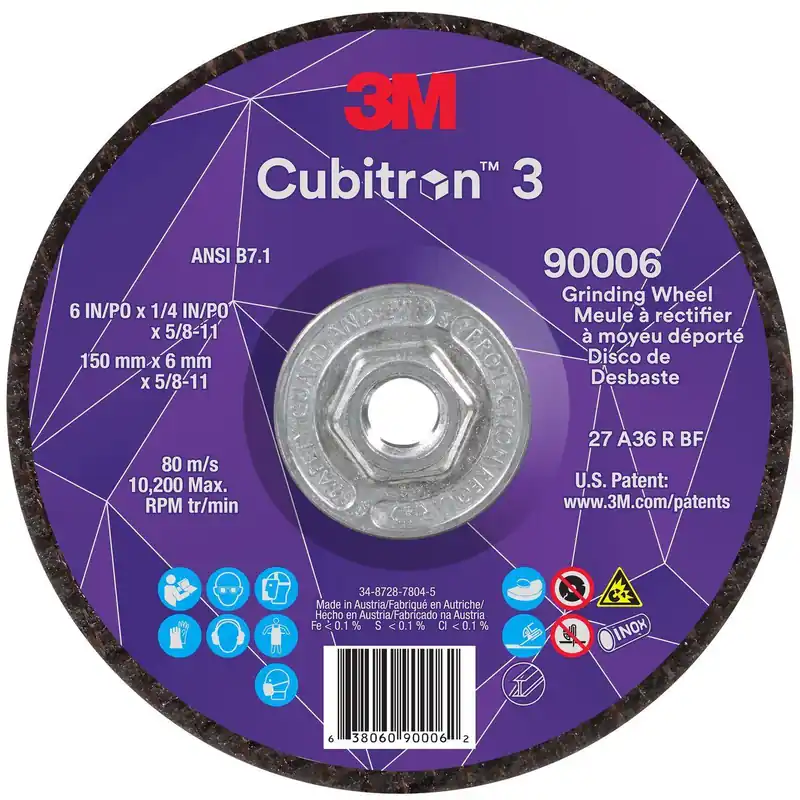 3M 7100312966 Cubitron 3 Depressed Center Grinding Wheel 6 Inch Dia 1/4 Inch Thick for Stainless Steel Mild Steel Aerospace Alloys Fan Favorite