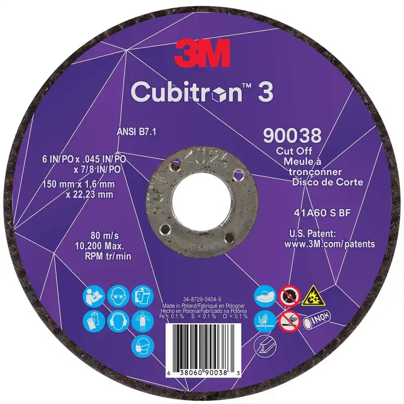 High Quality 3M Cubitron 3 Cut-Off Wheel 6 Inch Diameter 60+ Grit 7100313190