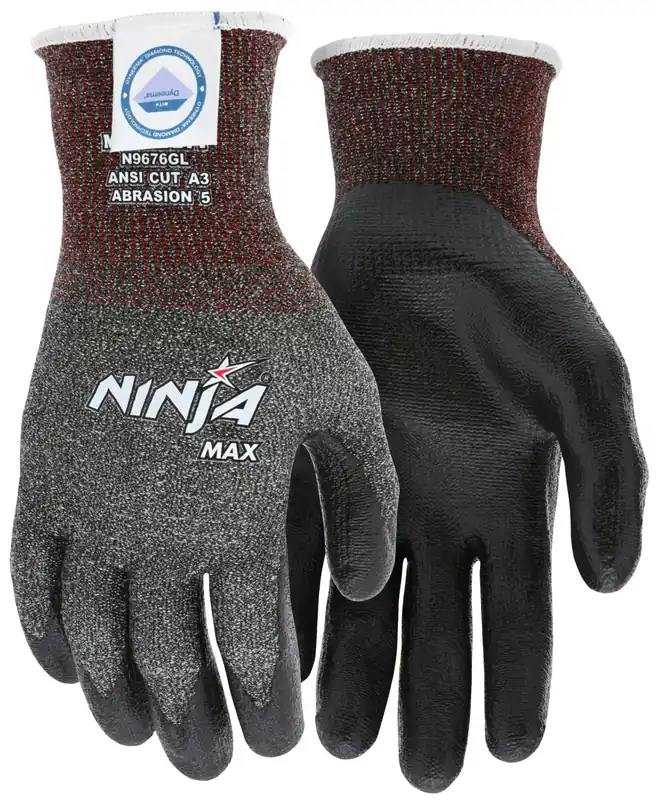 Top Rated MCR Safety N9676GXL Ninja Max Bi-Polymer Coated Palm Gloves X-Large Black/Gray