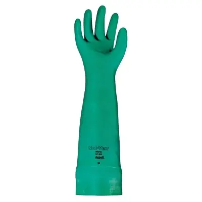 Fast Shipping Ansell 102946 AlphaTec Solvex 37-185 Nitrile Gloves Gauntlet Cuff Unlined Size 10 Green 22 mil